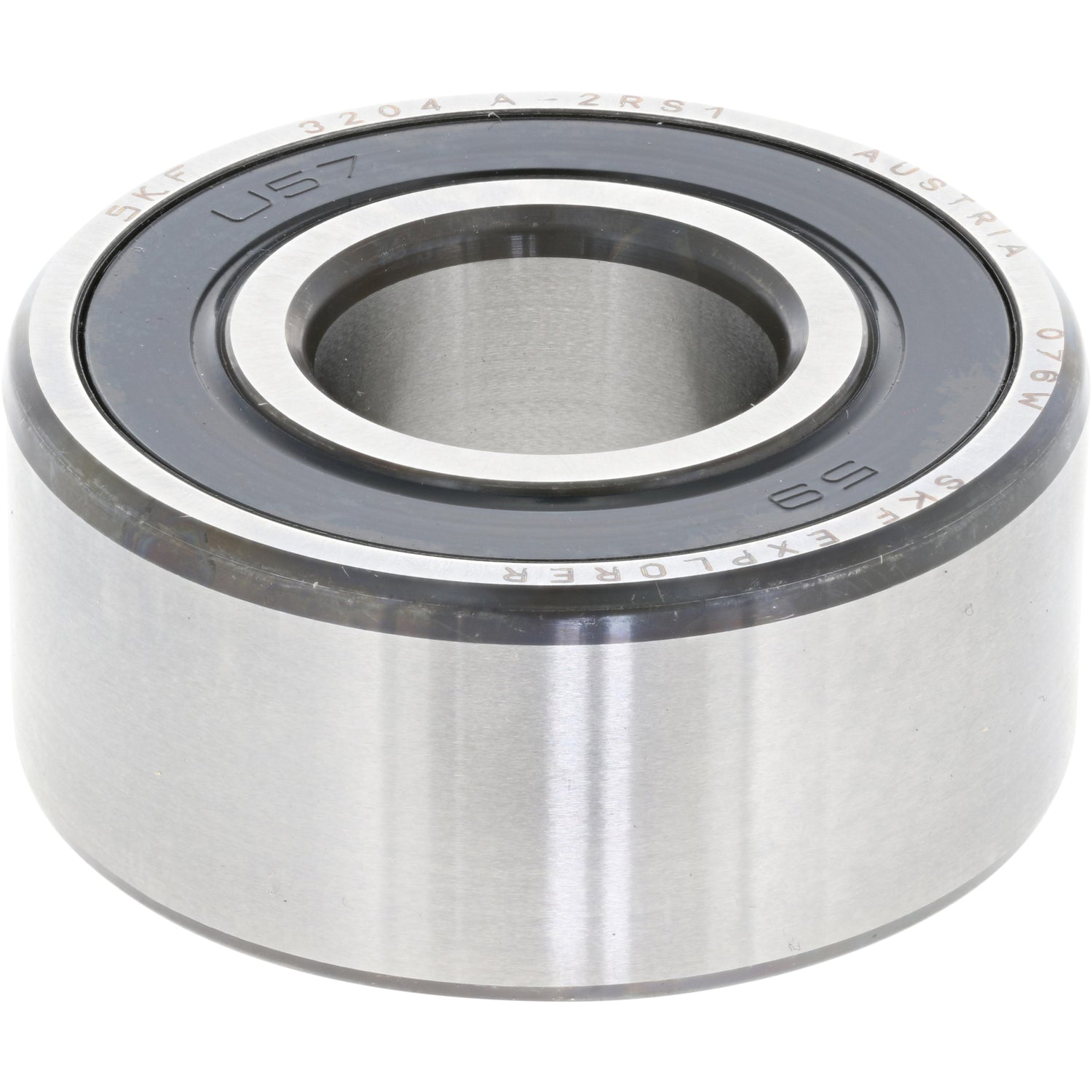 Double Row Angular Contact Bearing - 20 mm Bore, 47 mm OD, 0.8125 in Width, Open, 30 ° Contact Angle on white background.