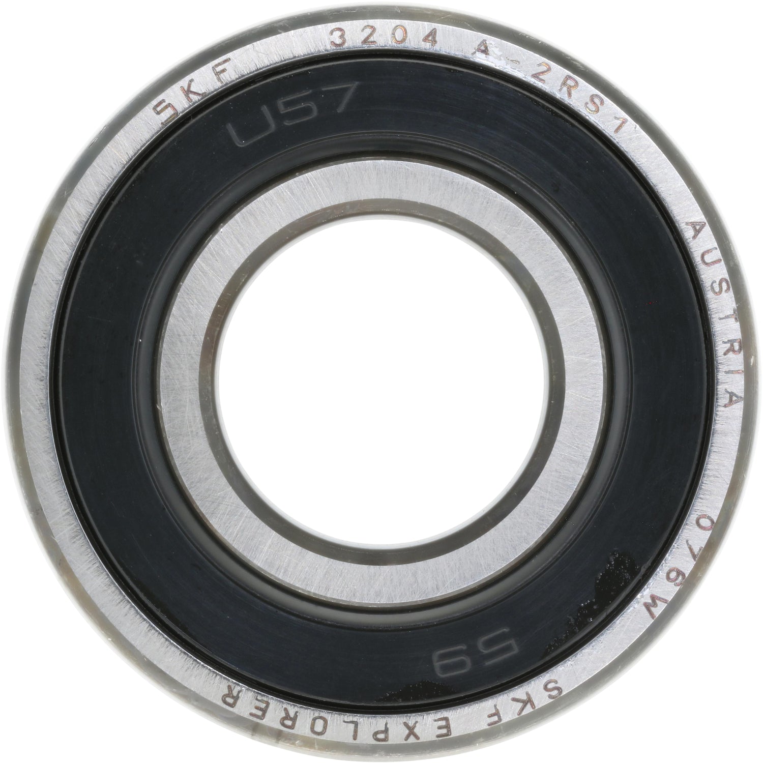 Double Row Angular Contact Bearing - 20 mm Bore, 47 mm OD, 0.8125 in Width, Open, 30 ° Contact Angle on white background.