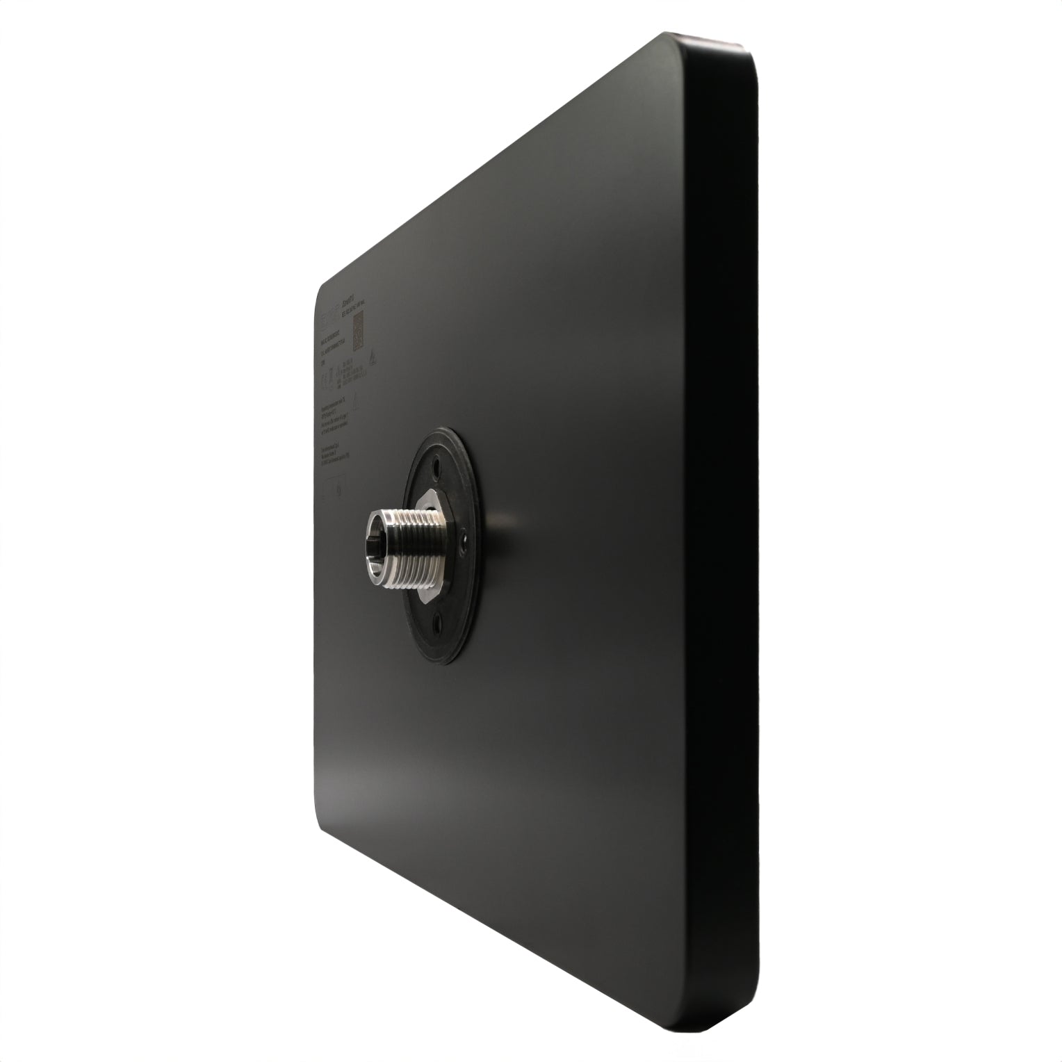 Backside of black JSmart 710 touchscreen with exposed metal threaded ethernet port on white background.