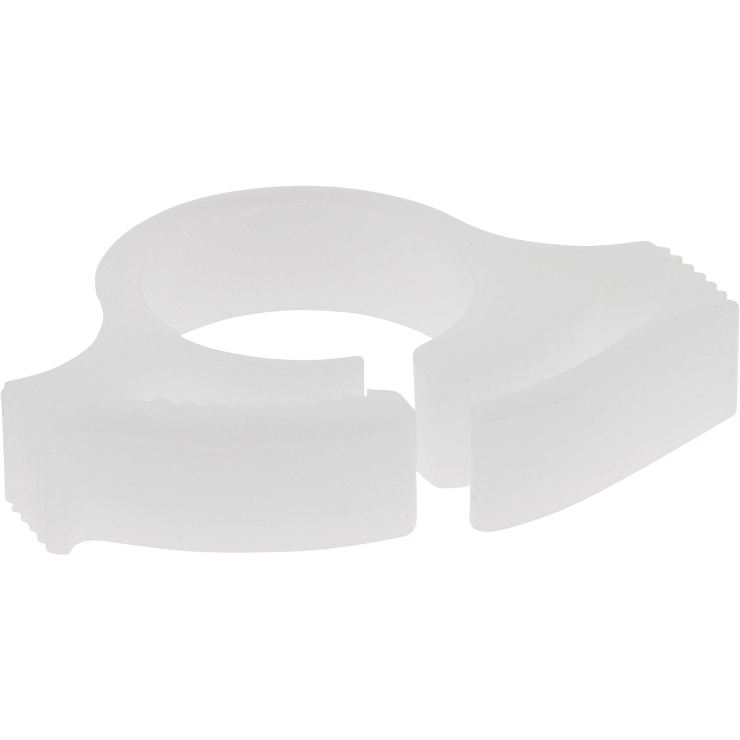 White plastic tube clamp on white background.