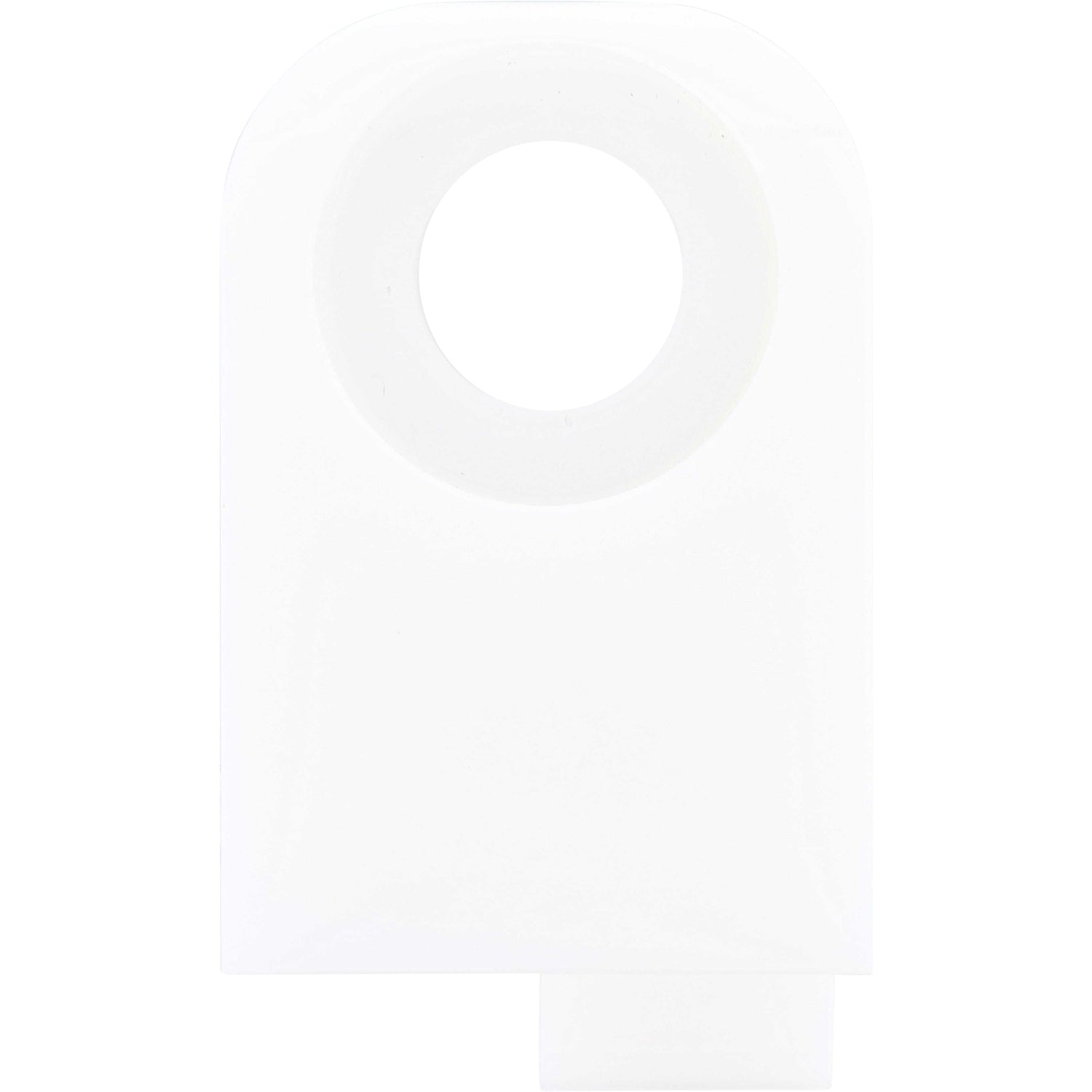 White plastic machined part with sensor mounting hole on white background.