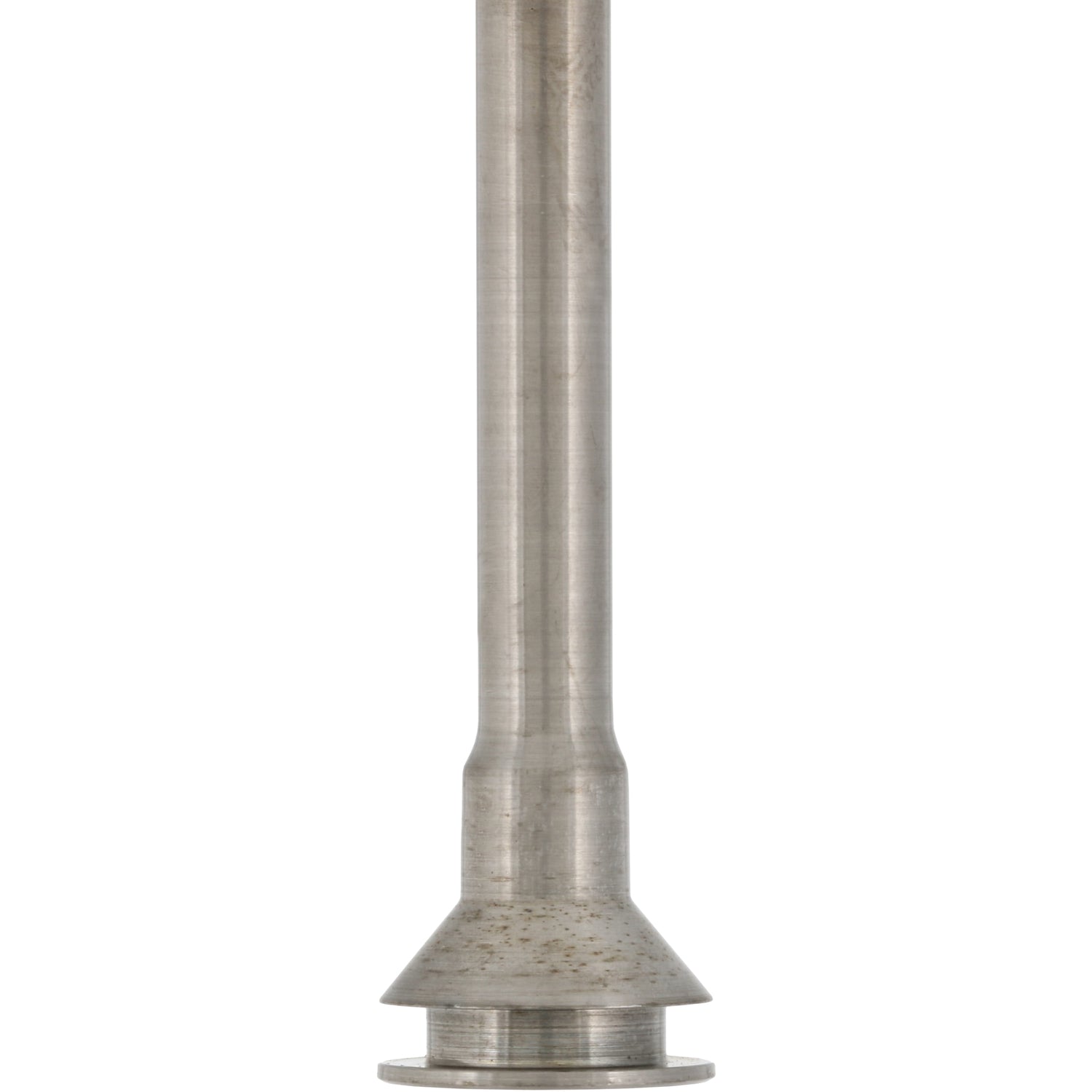 Stainless steel rod with a grooved metal flange on the end. Part shown on white background.