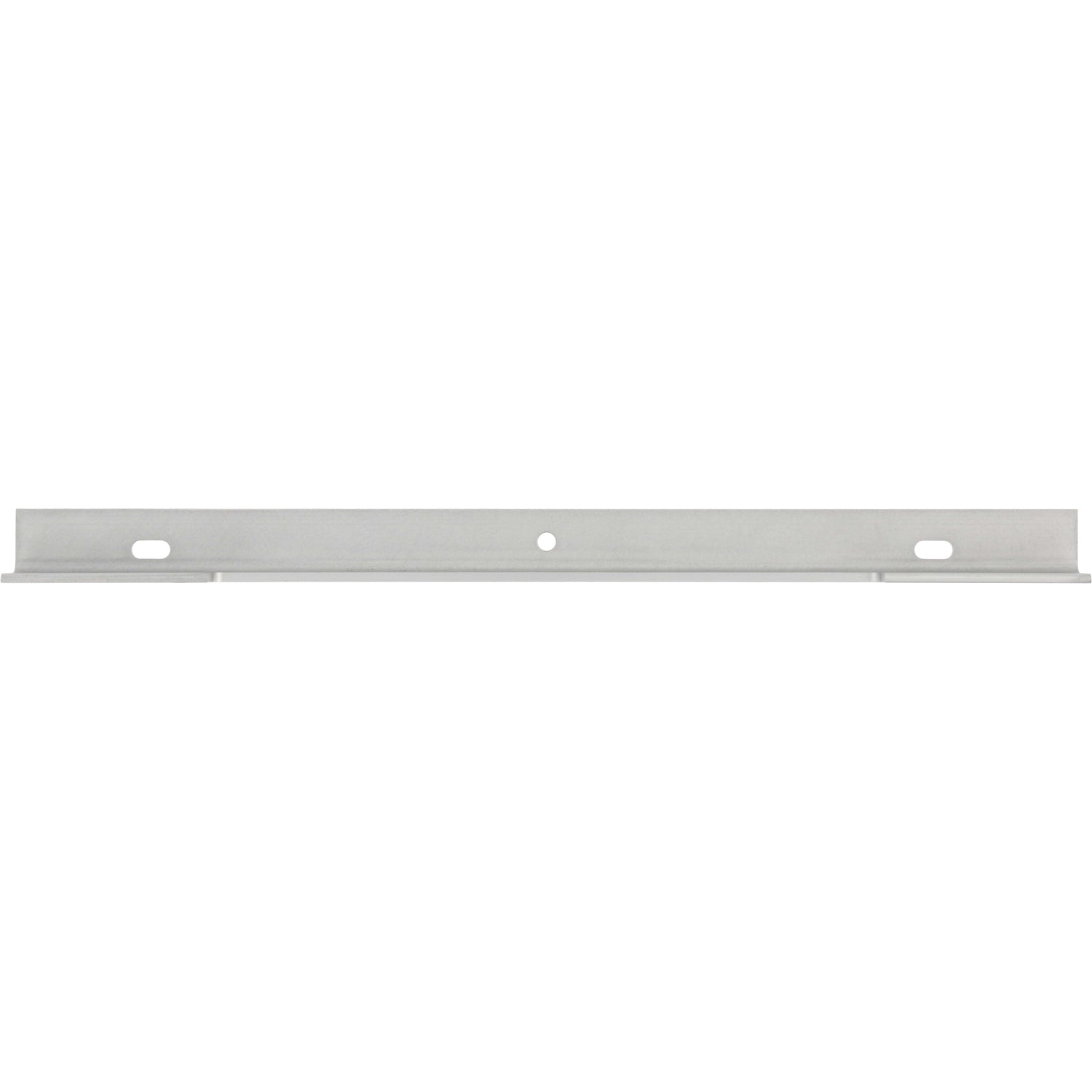 Grey hard anodized aluminum with 90 degree bend and multiple slotted mounting holes shown on white background.