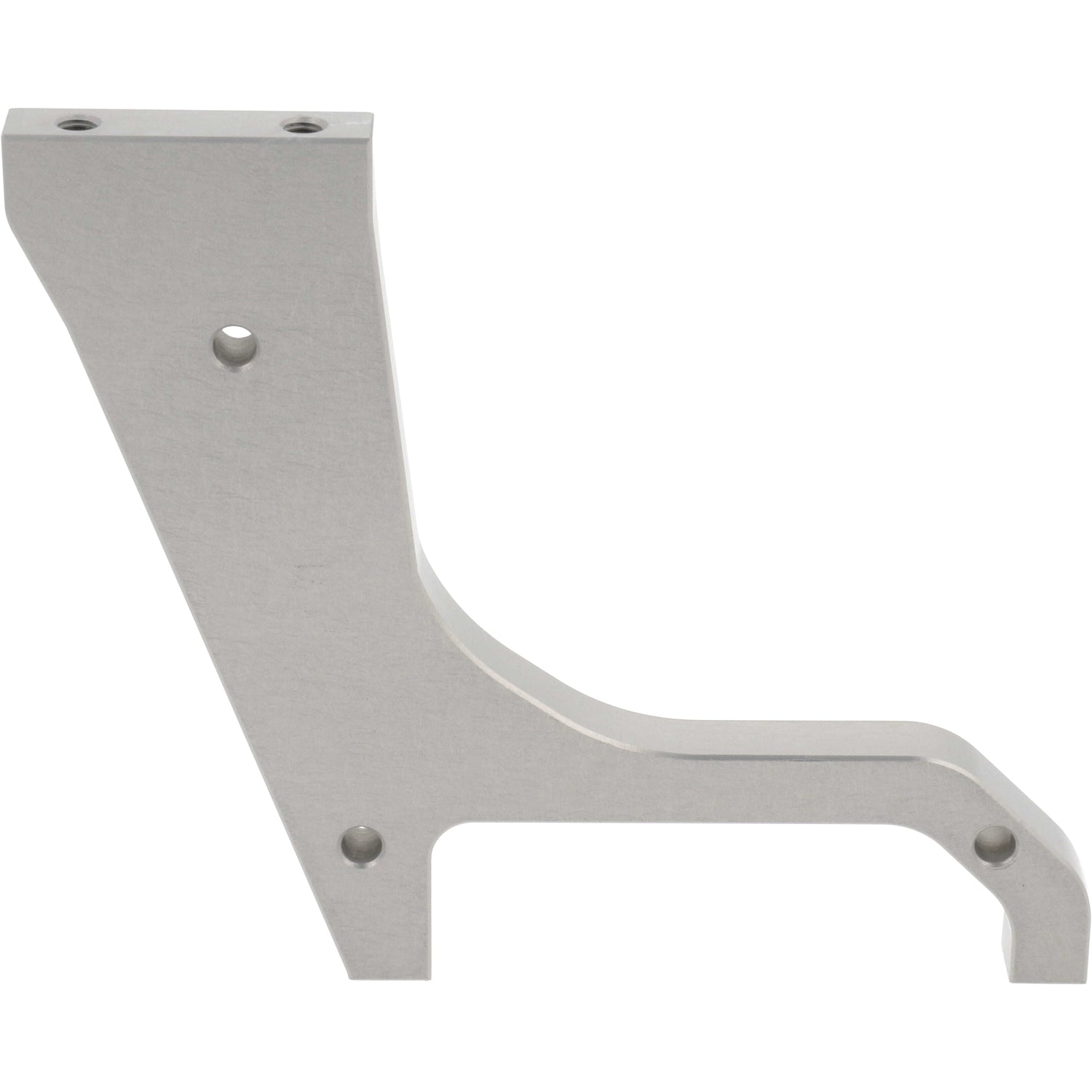 Machined hard anodized aluminum part with multiple holes shown on white background.