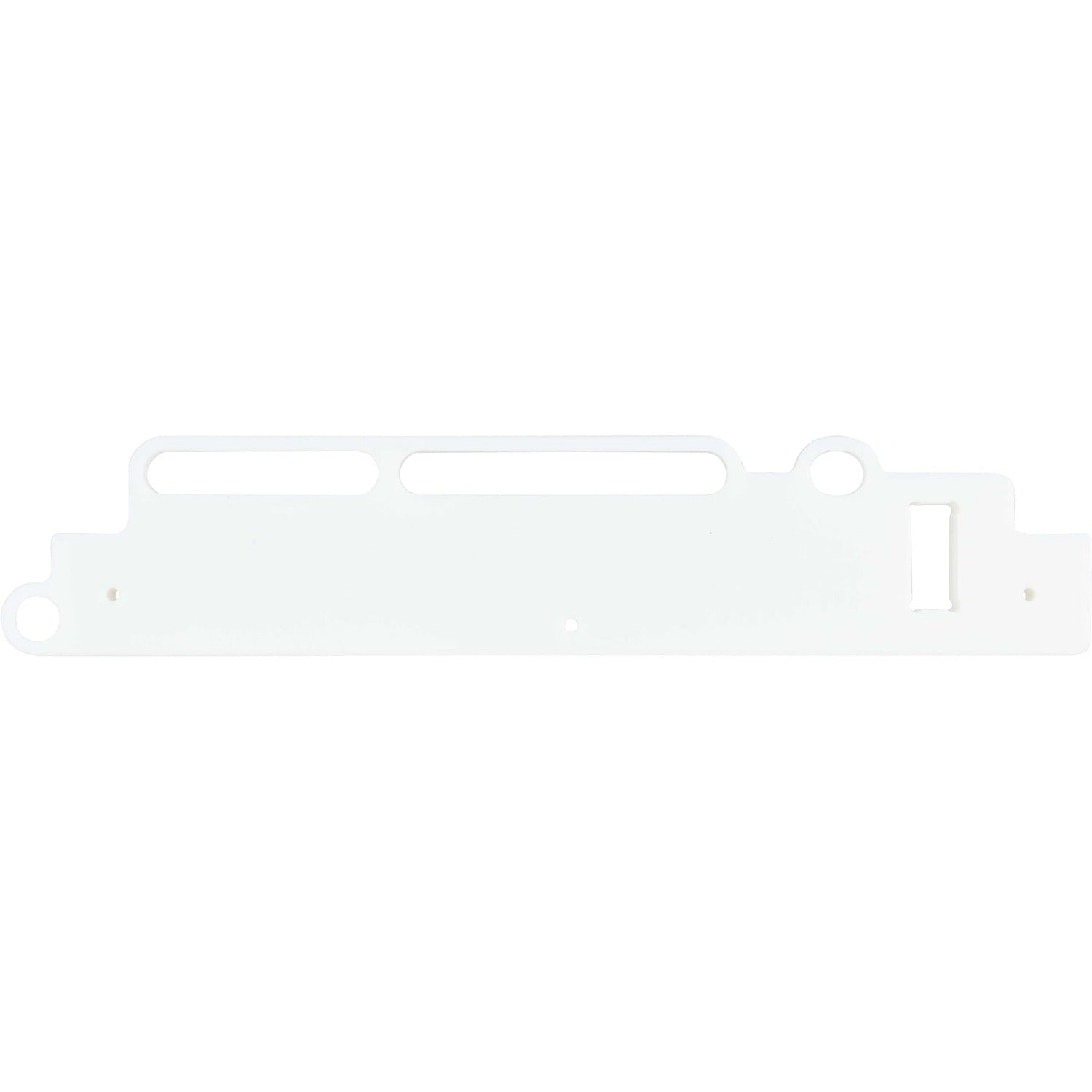 White plastic machined rail with sensor mounting holes shown on white background.