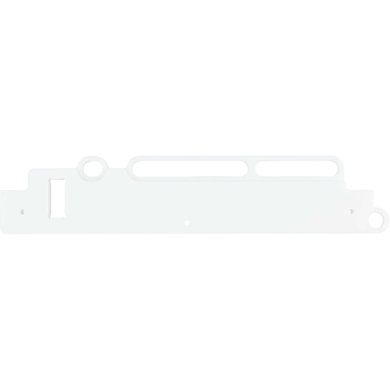 White plastic machined rail with sensor mounting holes shown on white background.