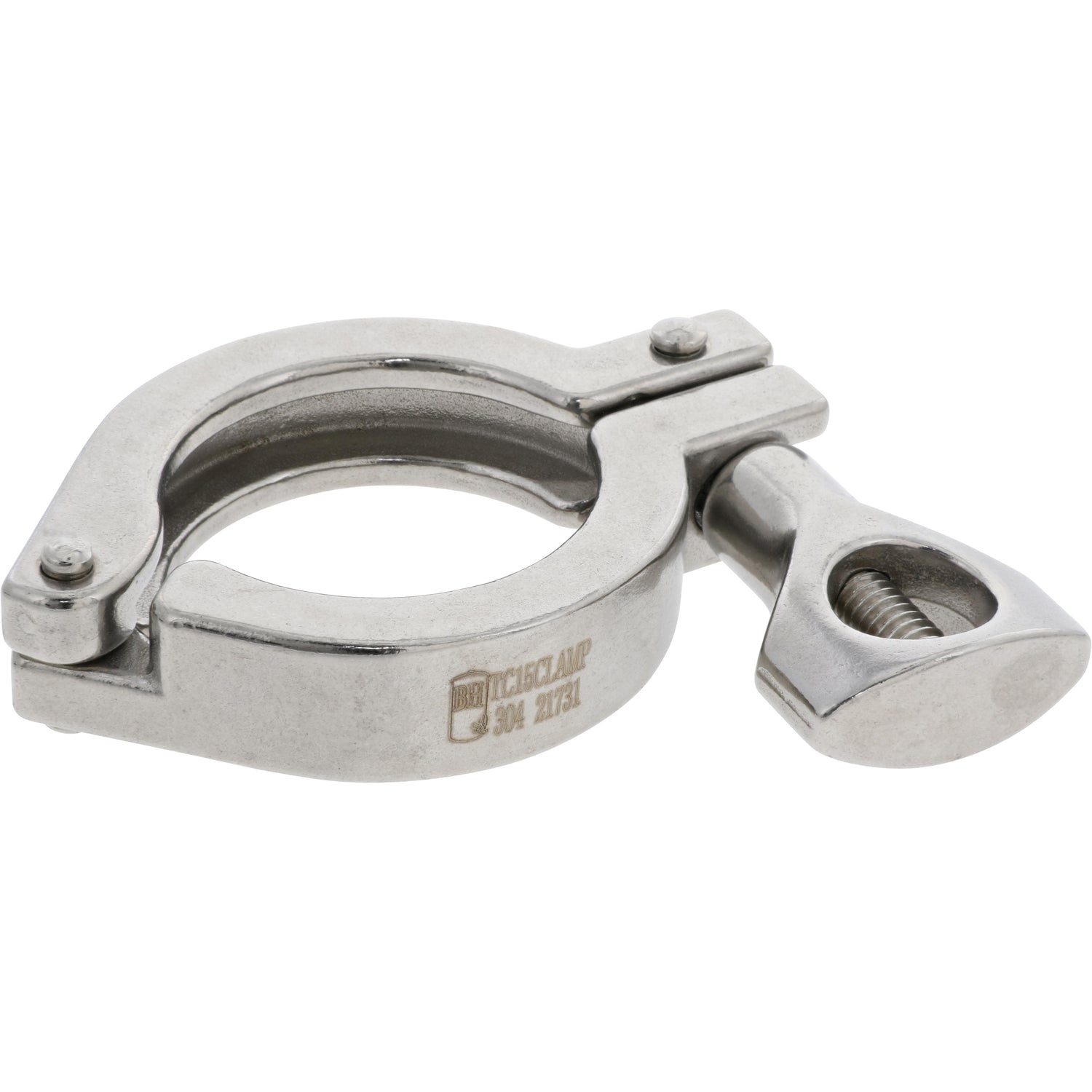 Closed stainless steel 1.5" tri-clamp on white background.