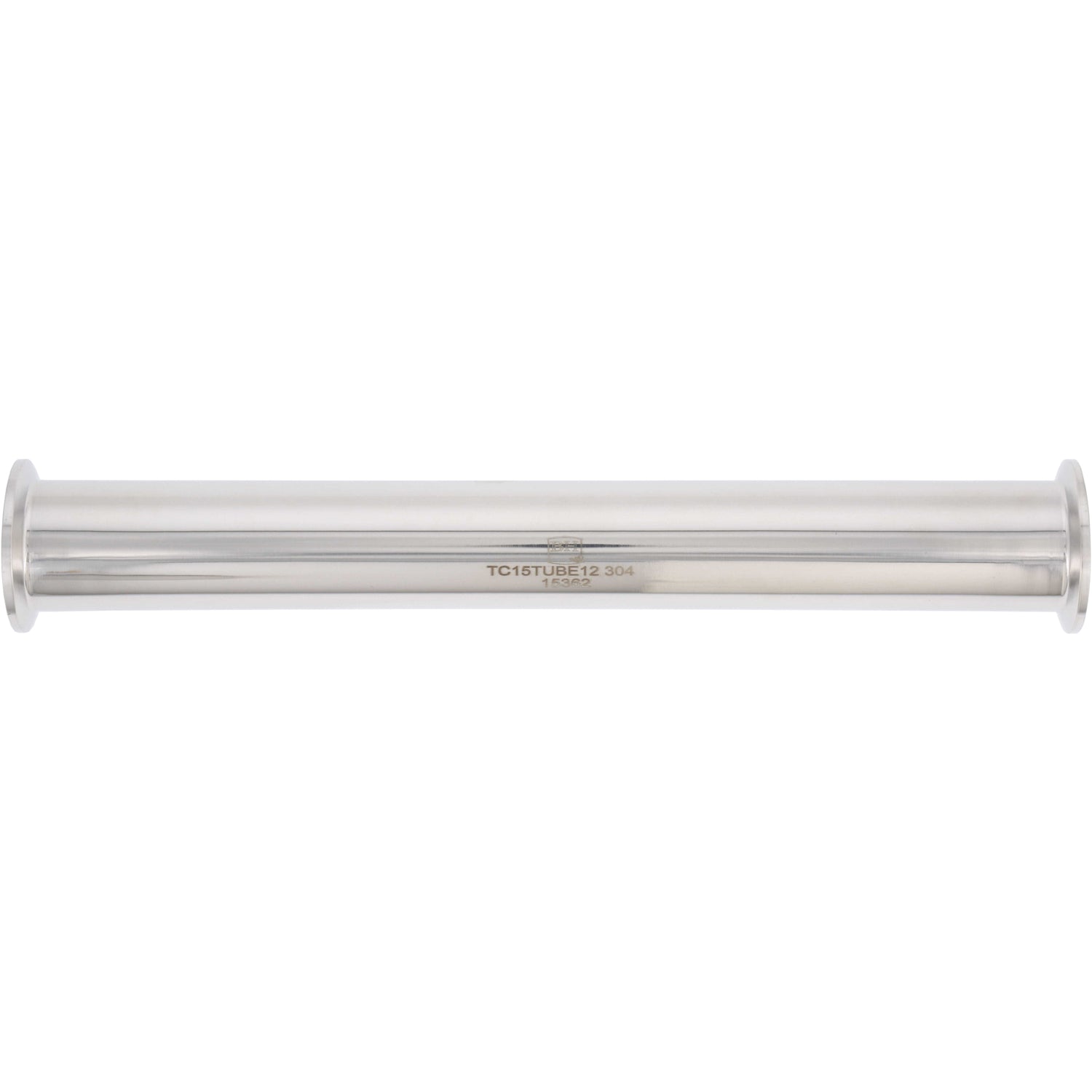 12 inch stainless steel extension tube with 1.5" tri clamp compatible ends shown on white background.