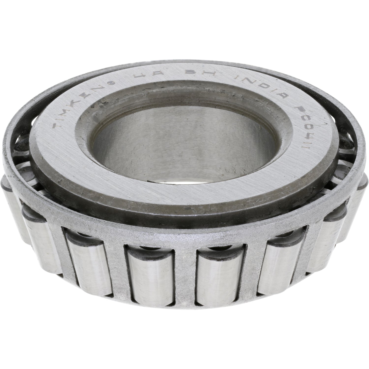 Steel tapered bearing on white background.