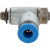 One-way flow control valve with blue press connect collar and exposed threads. Part shown on white background.