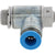 One-way flow control valve with blue press connect collar and exposed threads. Part shown on white background.