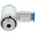 One-way flow control valve with blue press connect collar and exposed threads. Part shown on white background. 