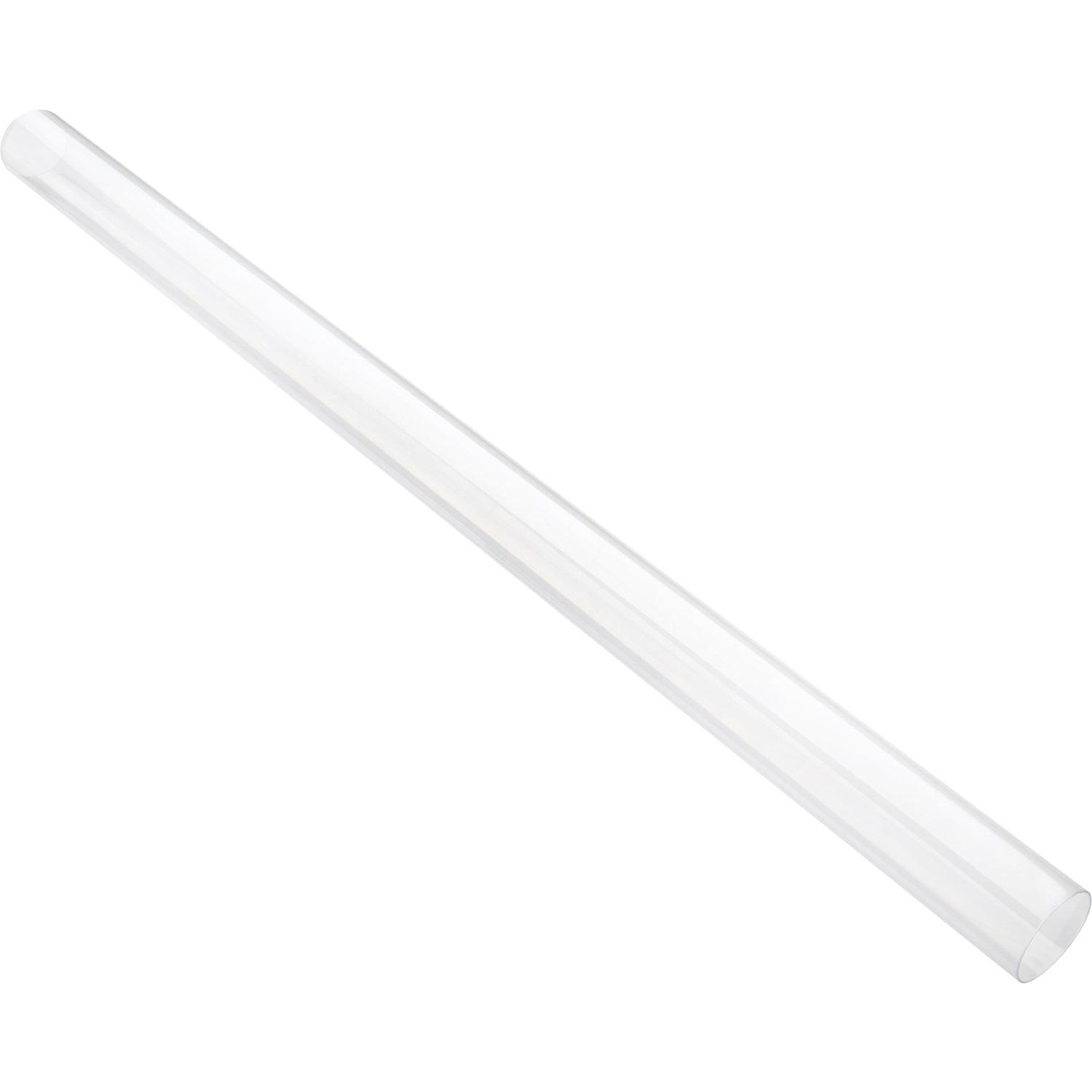 Clear polycarbonate round tube on white background