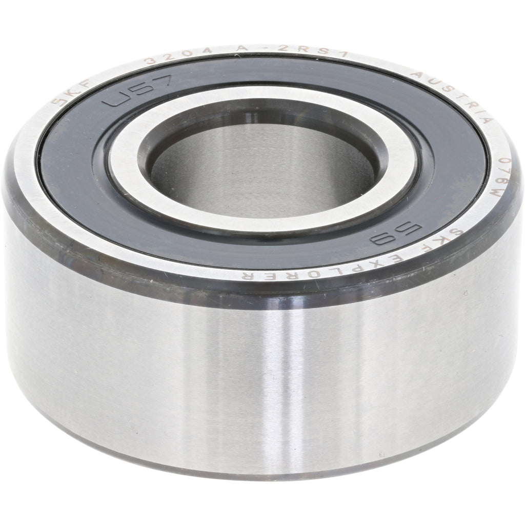 Double Row Angular Contact Bearing - 20 mm Bore, 47 mm OD, 0.8125 in Width, Open, 30 ° Contact Angle on white background. 