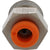 Brass threaded connector with orange plastic collar on white background. 