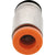 Straight brass connector with orange collar on white background. 