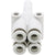 White plastic push-in quad-connector with white collars on white background.