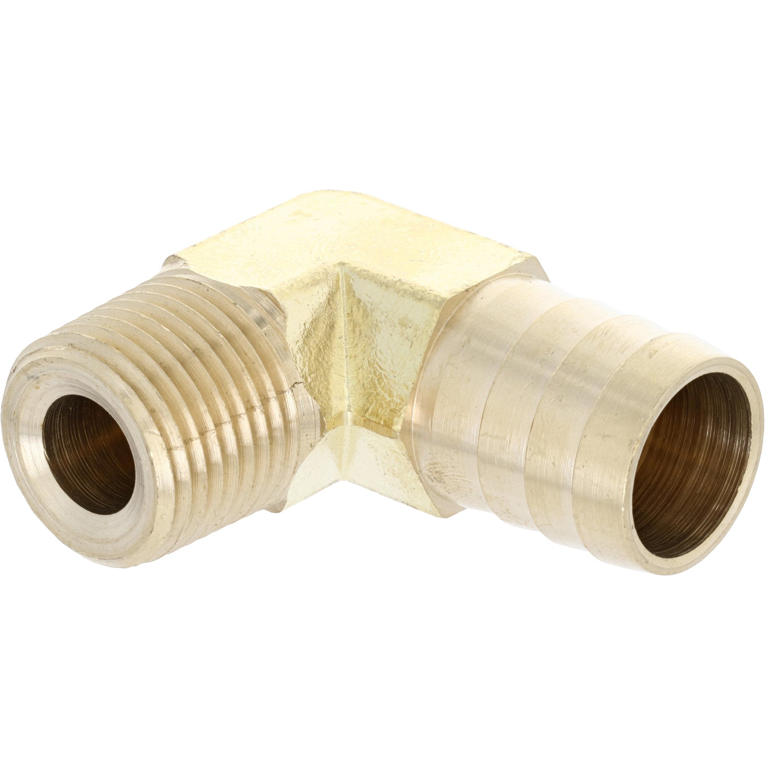 Brass 90 Degree Elbow for 3/4" hose ID x 1/2 NPTF Male on white background.  