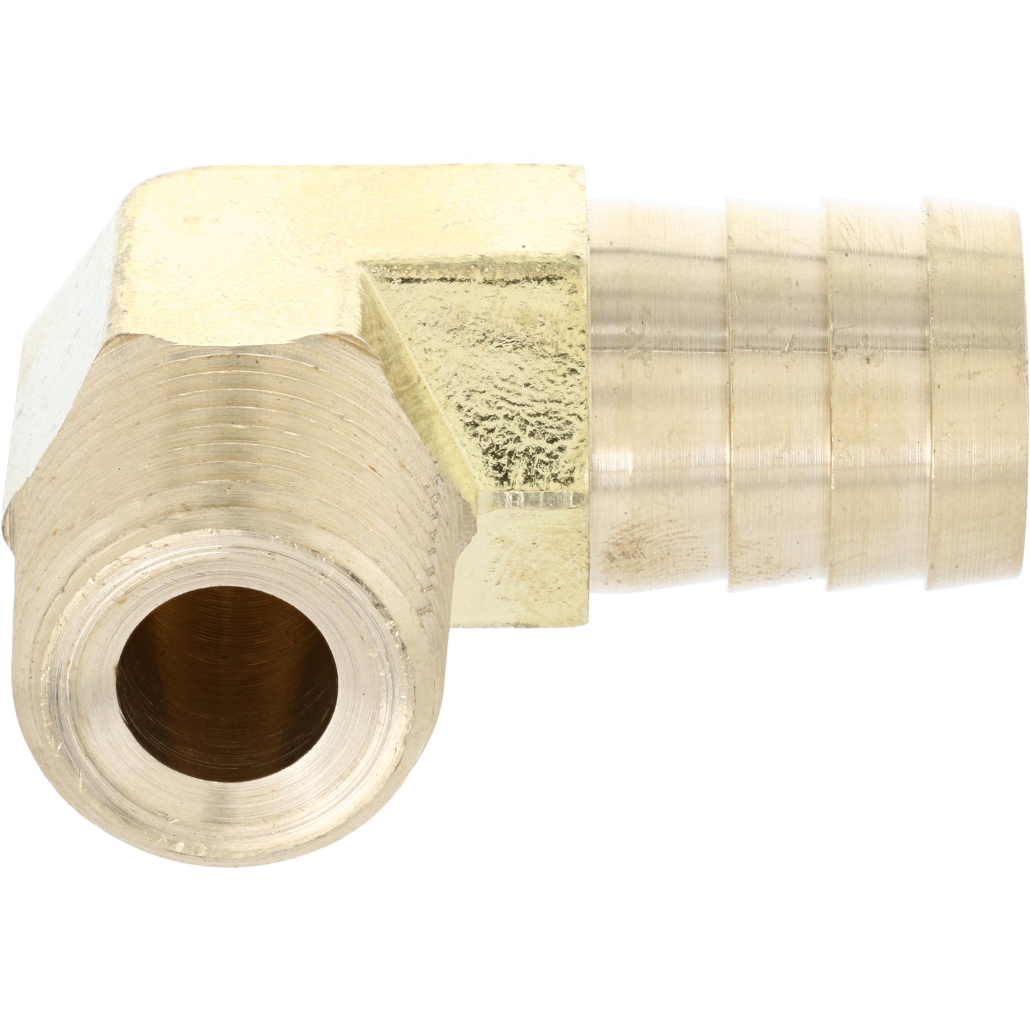 Brass 90 Degree Elbow for 3/4&quot; hose ID x 1/2 NPTF Male on white background. 