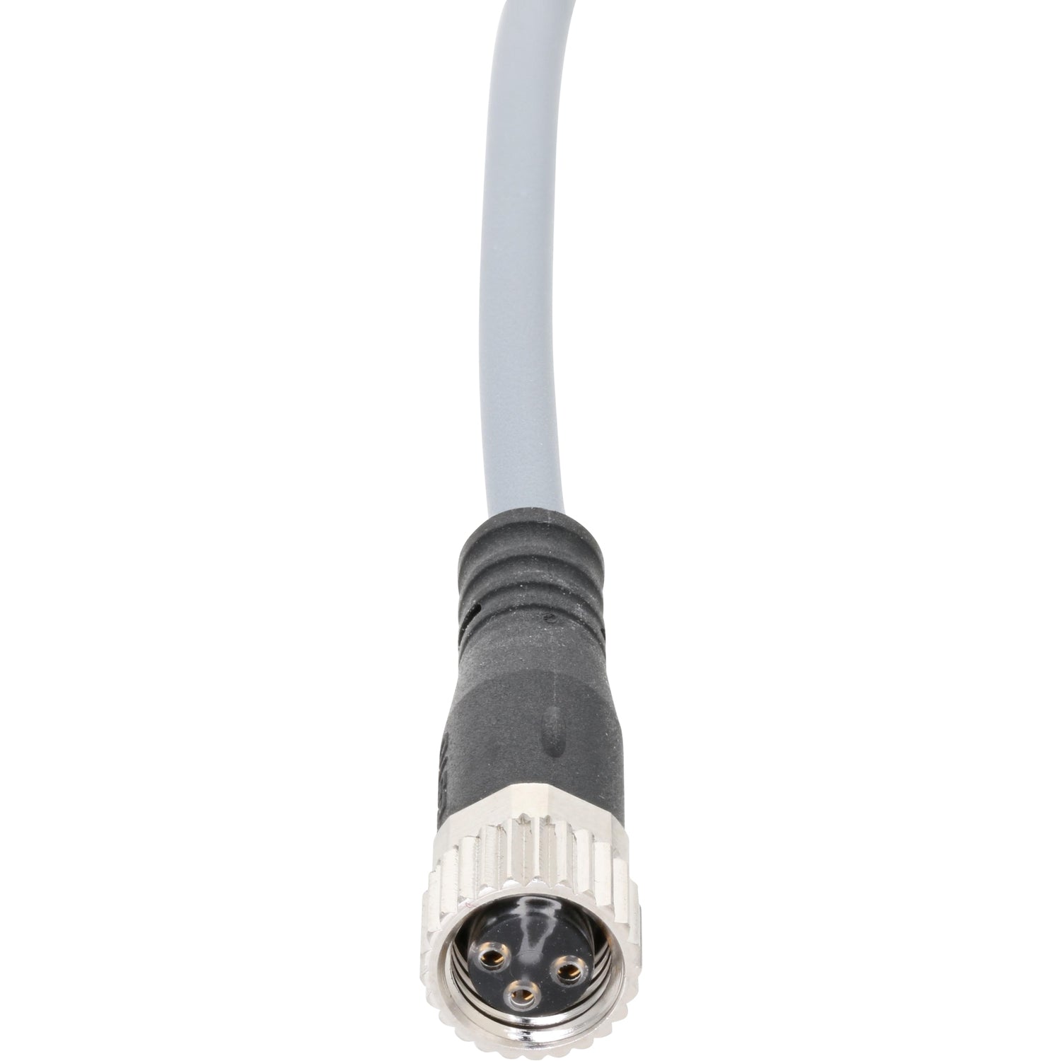 Grey connecting cable with molded black rubber and nickel plated steel female plug showing. Sensor cable is shown on a white back ground. 539052