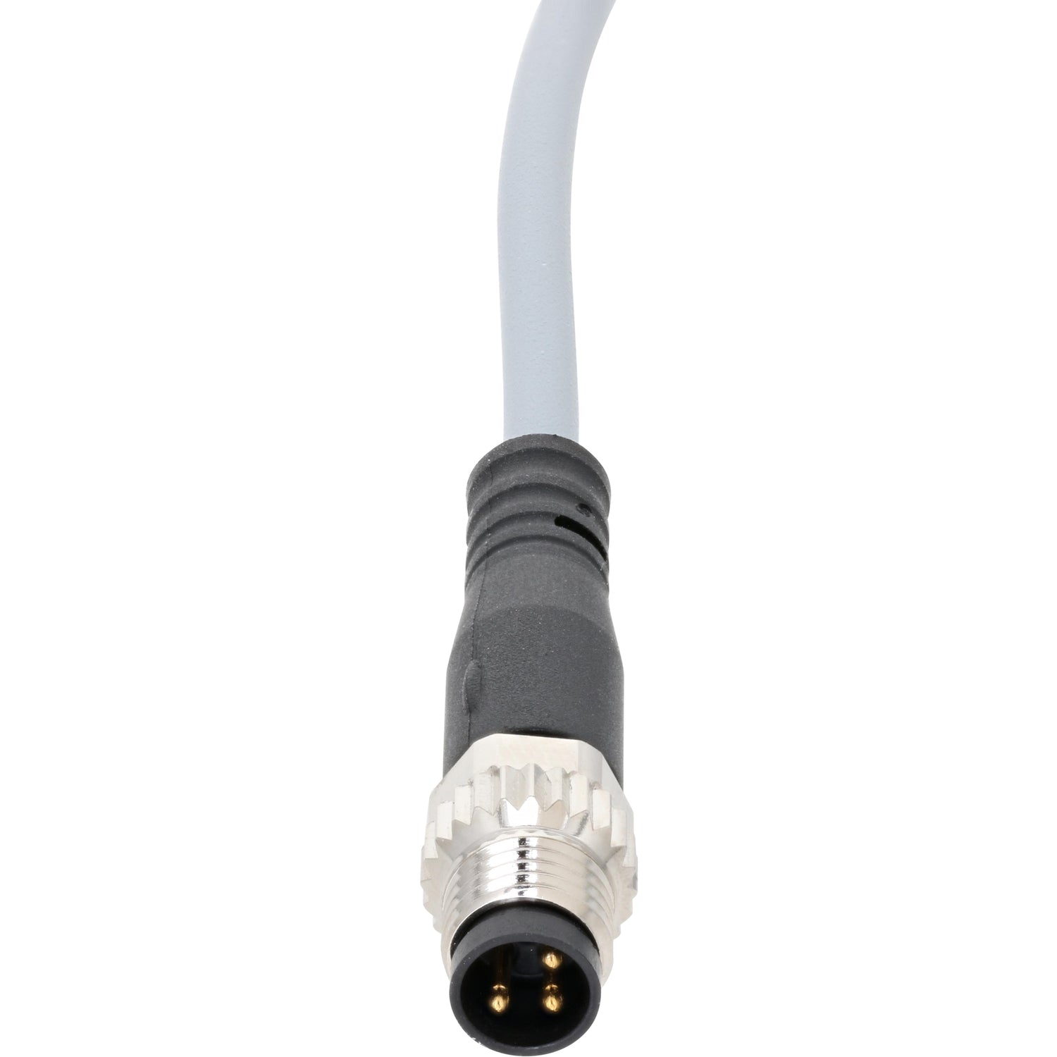 Grey connecting cable with molded black rubber and nickel plated steel male plug showing. Sensor cable is shown on a white back ground. 539052