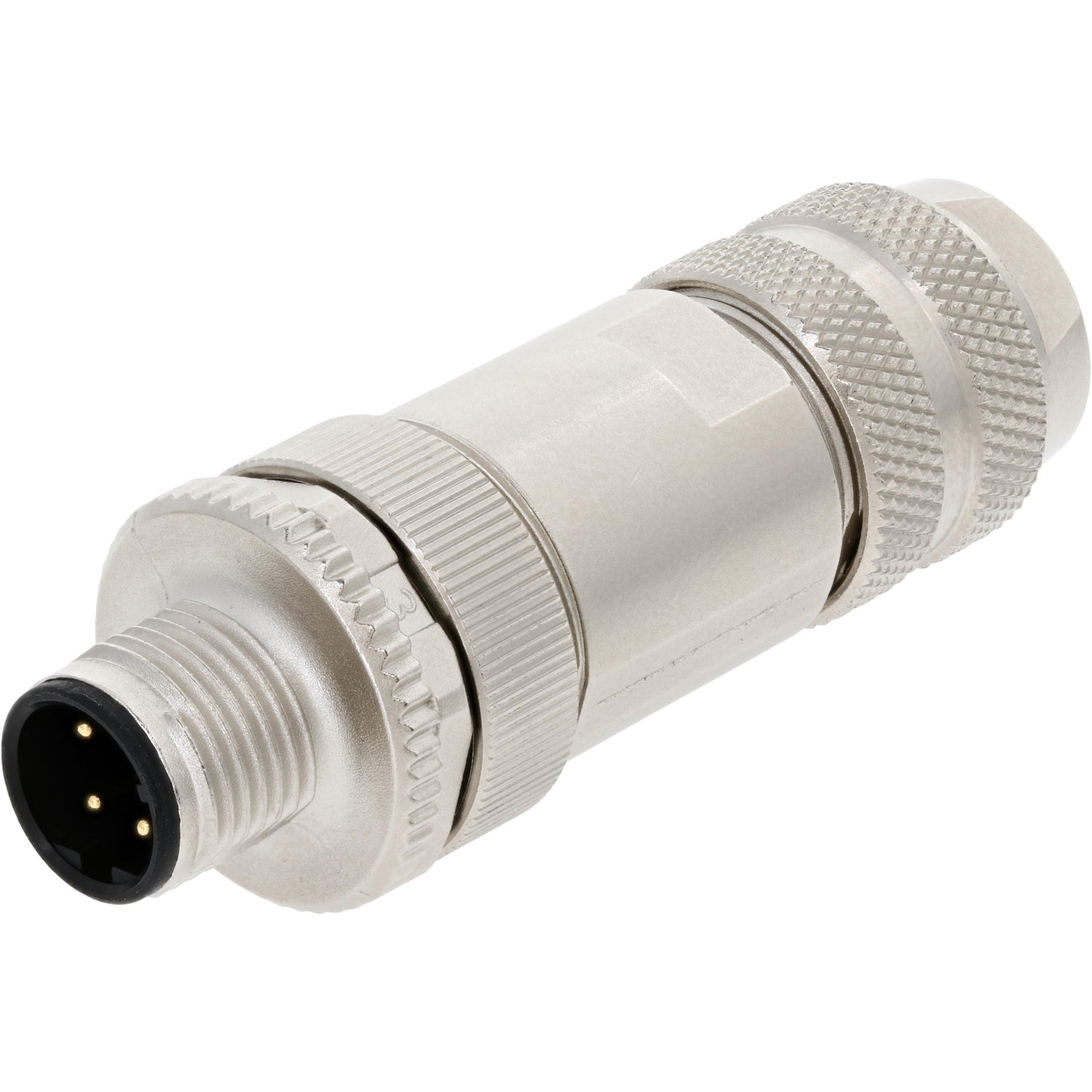 Nickel Plated quick connect/plug on white background. 