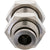 Threaded nickel-plated brass push-in bulkhead connector on white background. 