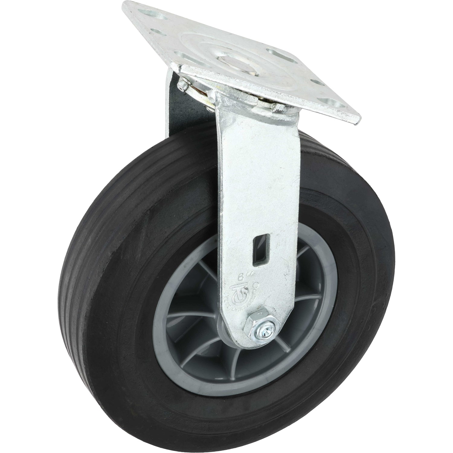 Swivel Caster with black rubber wheel material on white background.