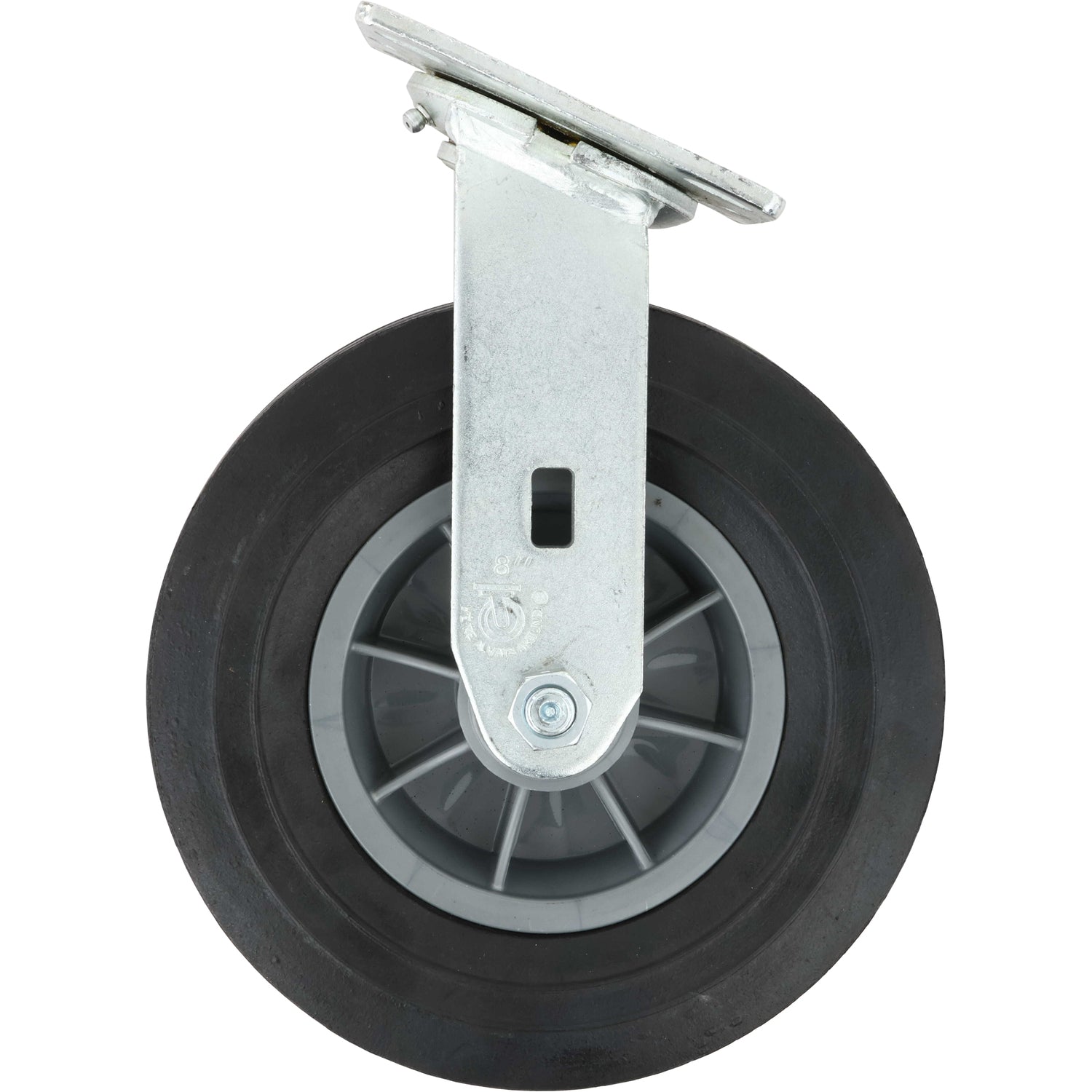 Swivel Caster with black rubber wheel material on white background.