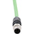 Green connecting cable with nickel-plated four-pin male connector on white background. 