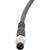 Black connecting cable with four pin nickel plated male connector on white background. 