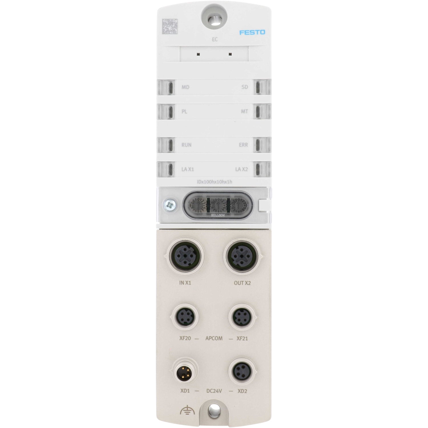 White, multiple port EtherCat Interface on white background. 