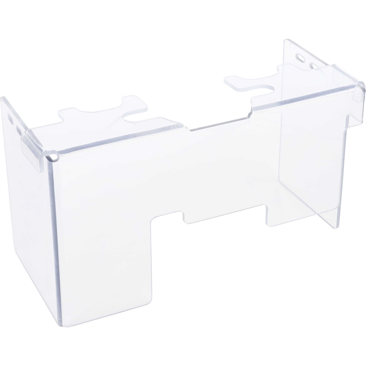 Clear bent polycarbonate guarding on a white background. 