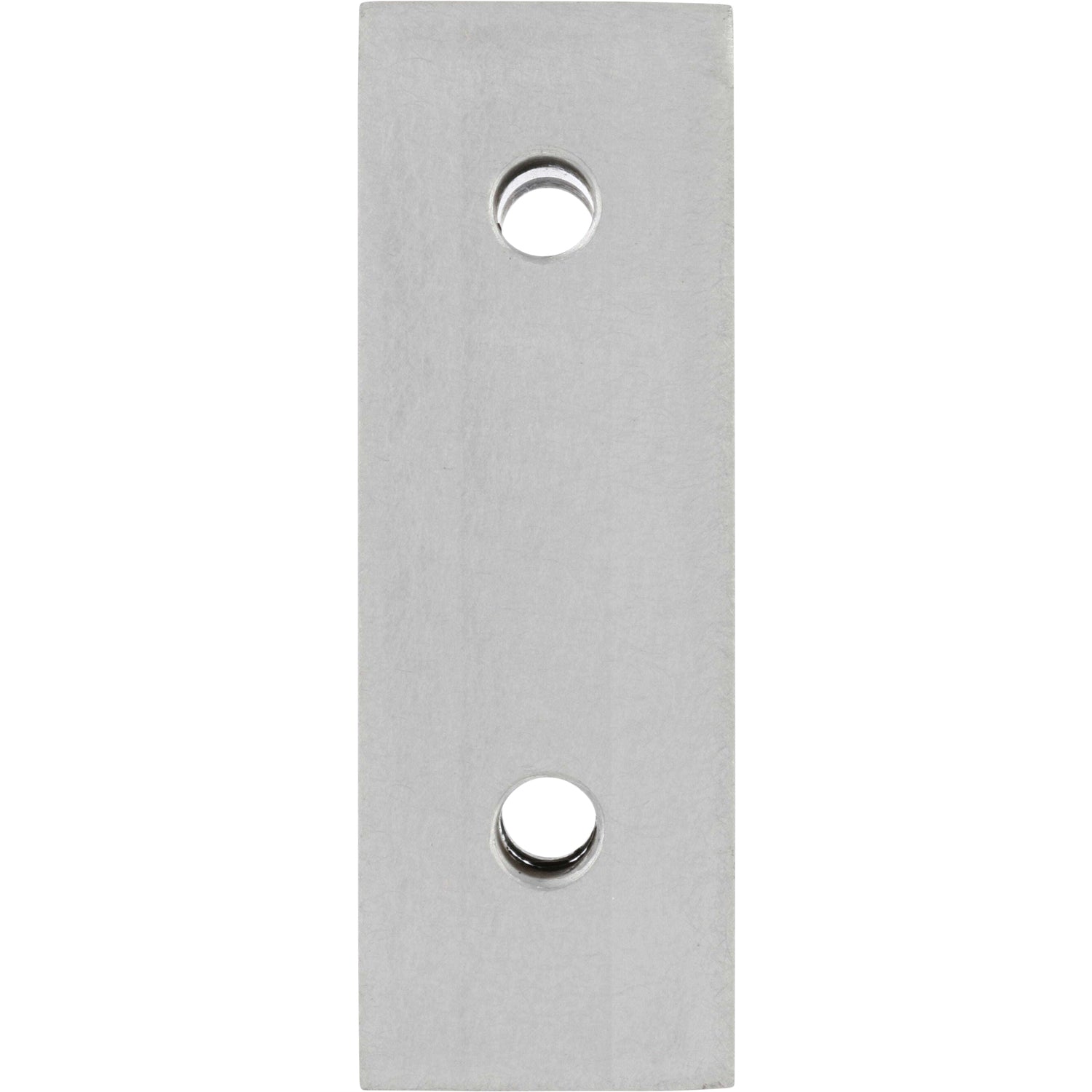 Rectangular hard anodized aluminum block with two threaded holes is on the part&