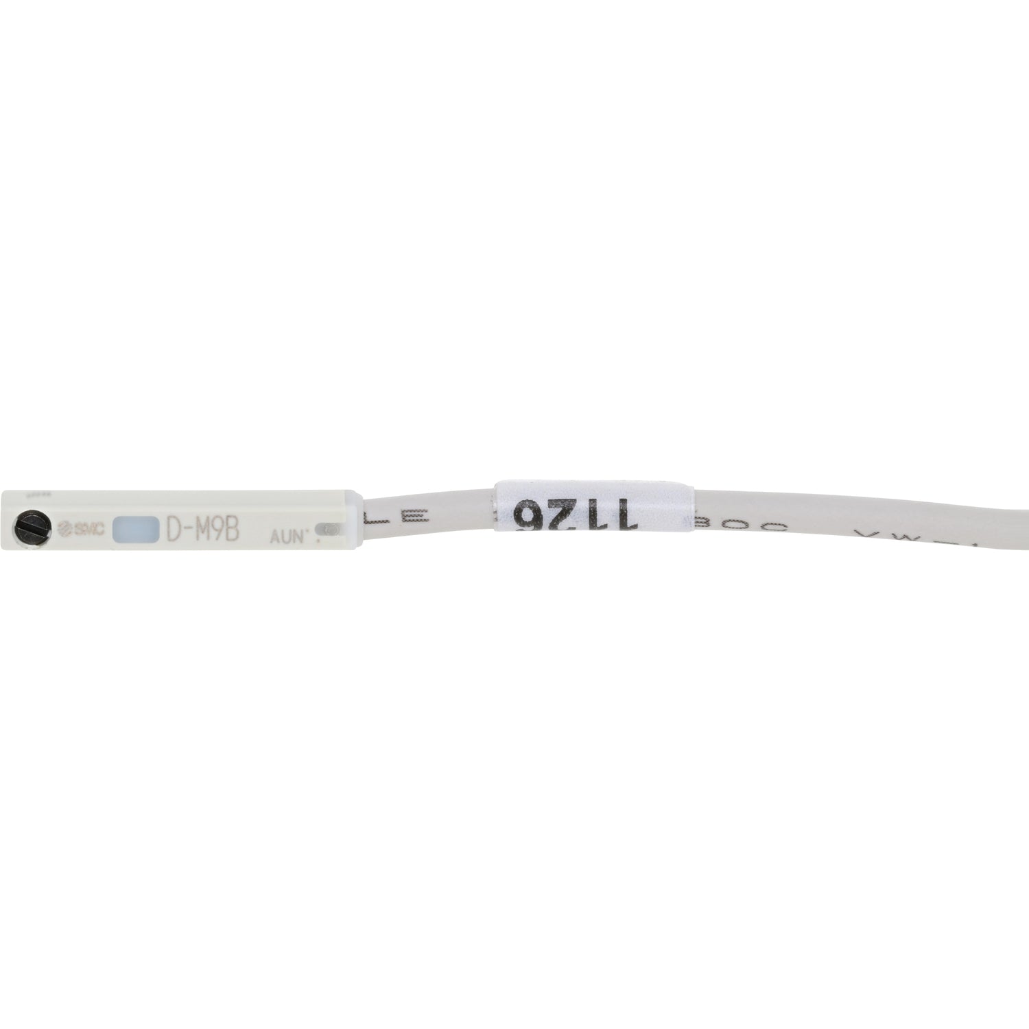 Grey sensor cable with a rectangular off white sensor on the end. Shown on white background.