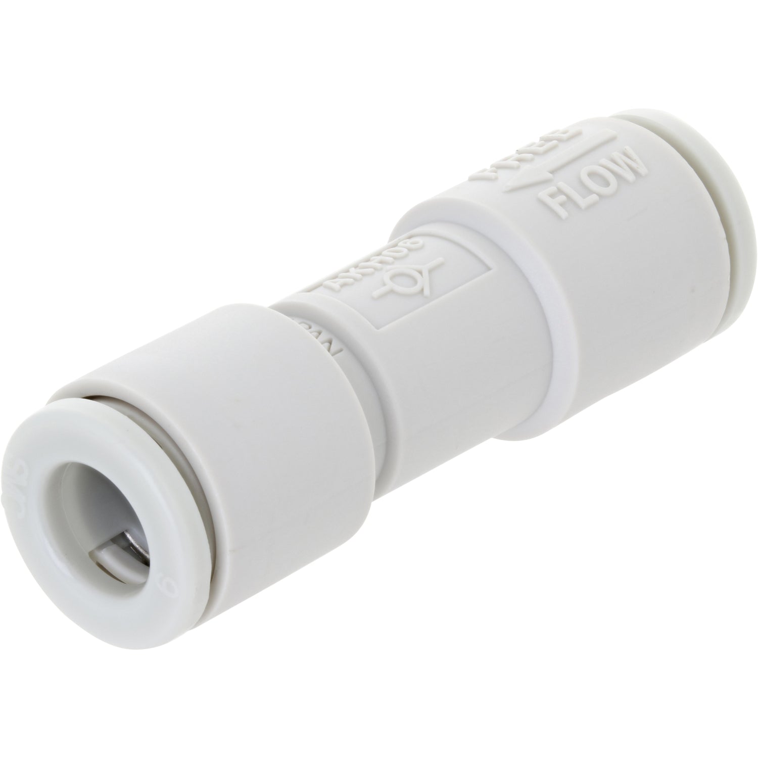 White 6mm check valve on white background. 