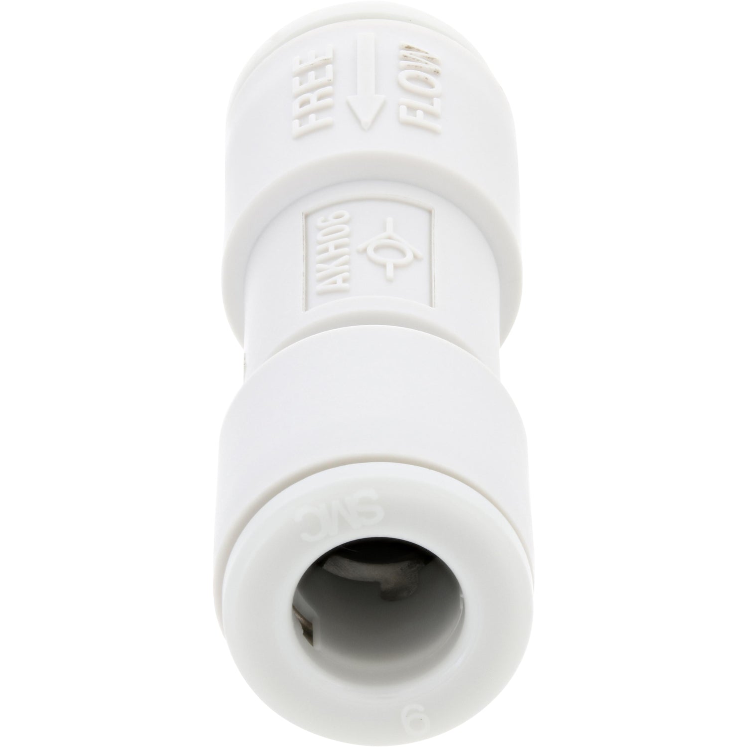 White 6mm check valve on white background. 