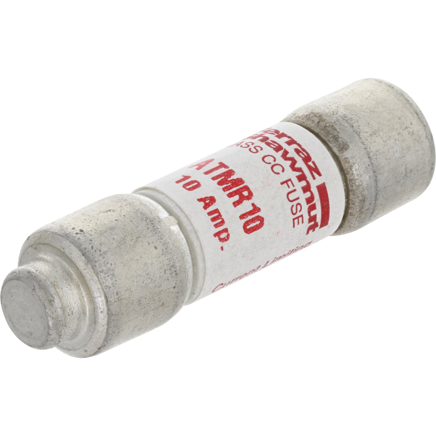Mersen 10A Fast Acting Fuse 0.5625&quot; x 2&quot; shown on white background.