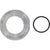 Underside of circular, stainless-steel adapter plate with threaded inner hole, placed to the left of a black rubber oring. Both parts are shown on a white background. E33208