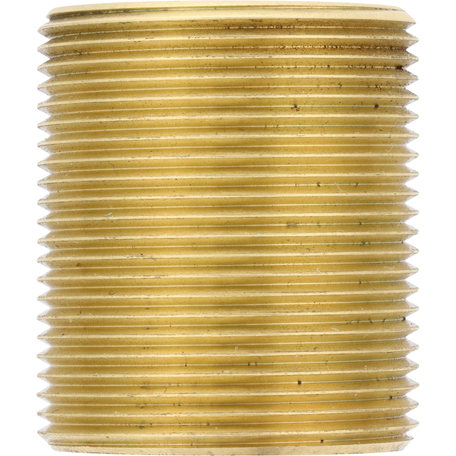 Machined brass with cylindrical shape and full threads. Shown on white background. FC6B