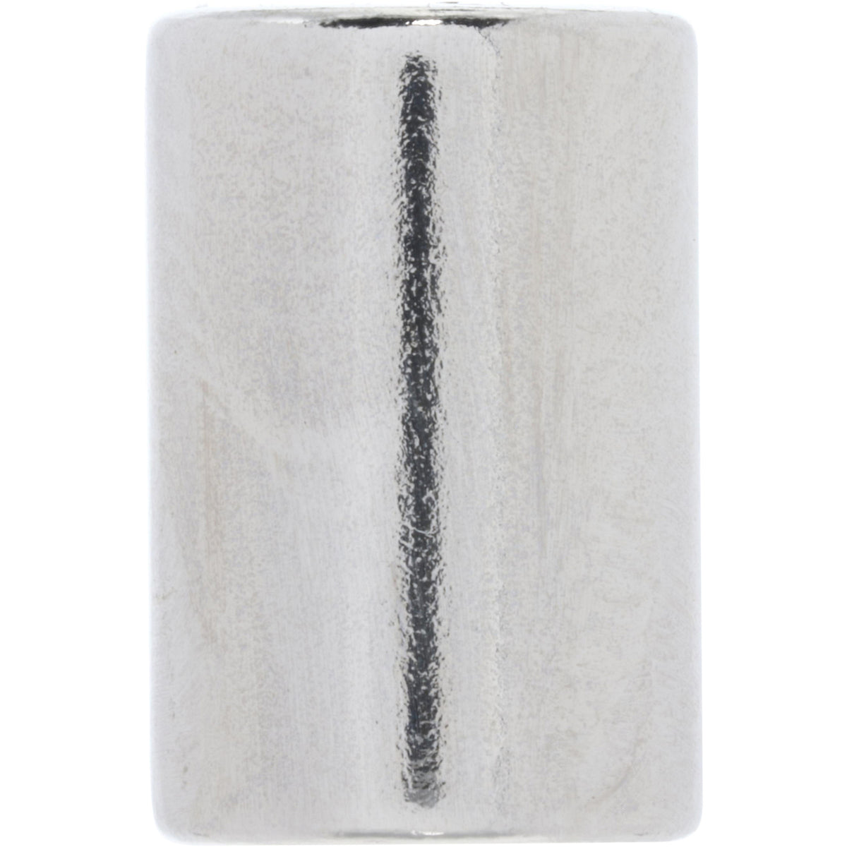 Highly reflective cylindrical magnet. 1/4" dia. x 3/8" thick. Magnet is shown on white background.