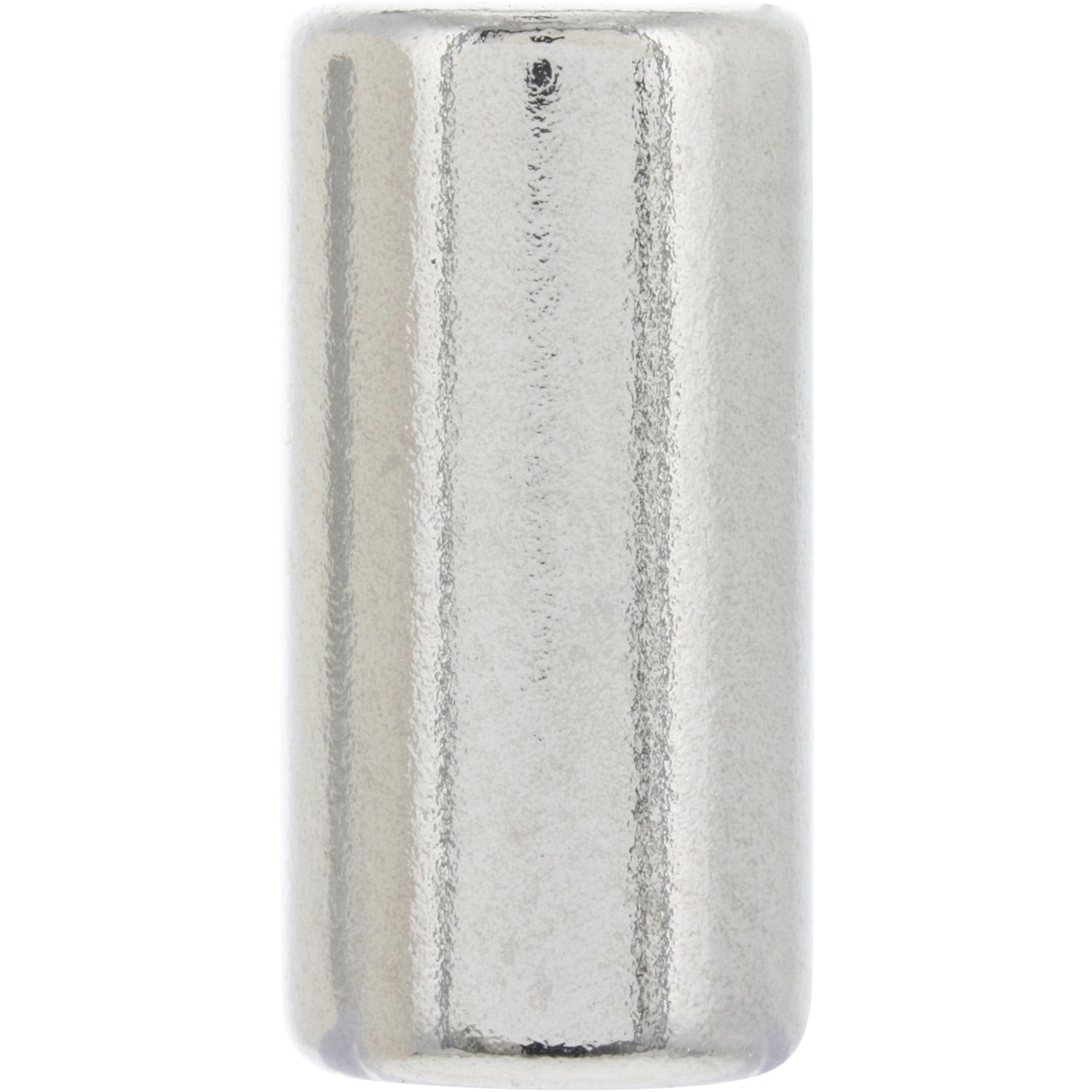 Highly reflective cylindrical magnet. 1/4" dia. x 1/2" thick. Magnet is shown on white background.