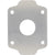 Machined aluminum plate with one larger center hole and four smaller threaded holes on each corner. Part shown on white background. 