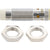 Threaded inductive sensor with white tipped cap and two stainless steel hex nuts on white background. IFS290