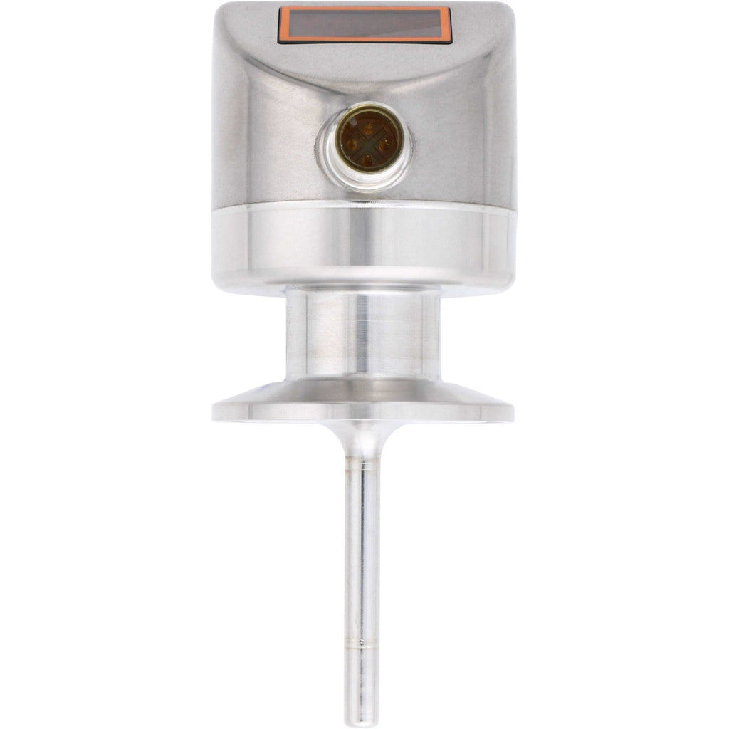 Cylindrical stainless-steel temperature transmitter/probe with four pin connector port on side. Transmitter is shown on white background. TD2813