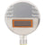 Circular, stainless-steel temperature transmitter with orange bordered digital display. Transmitter is shown on a white background. TD2813