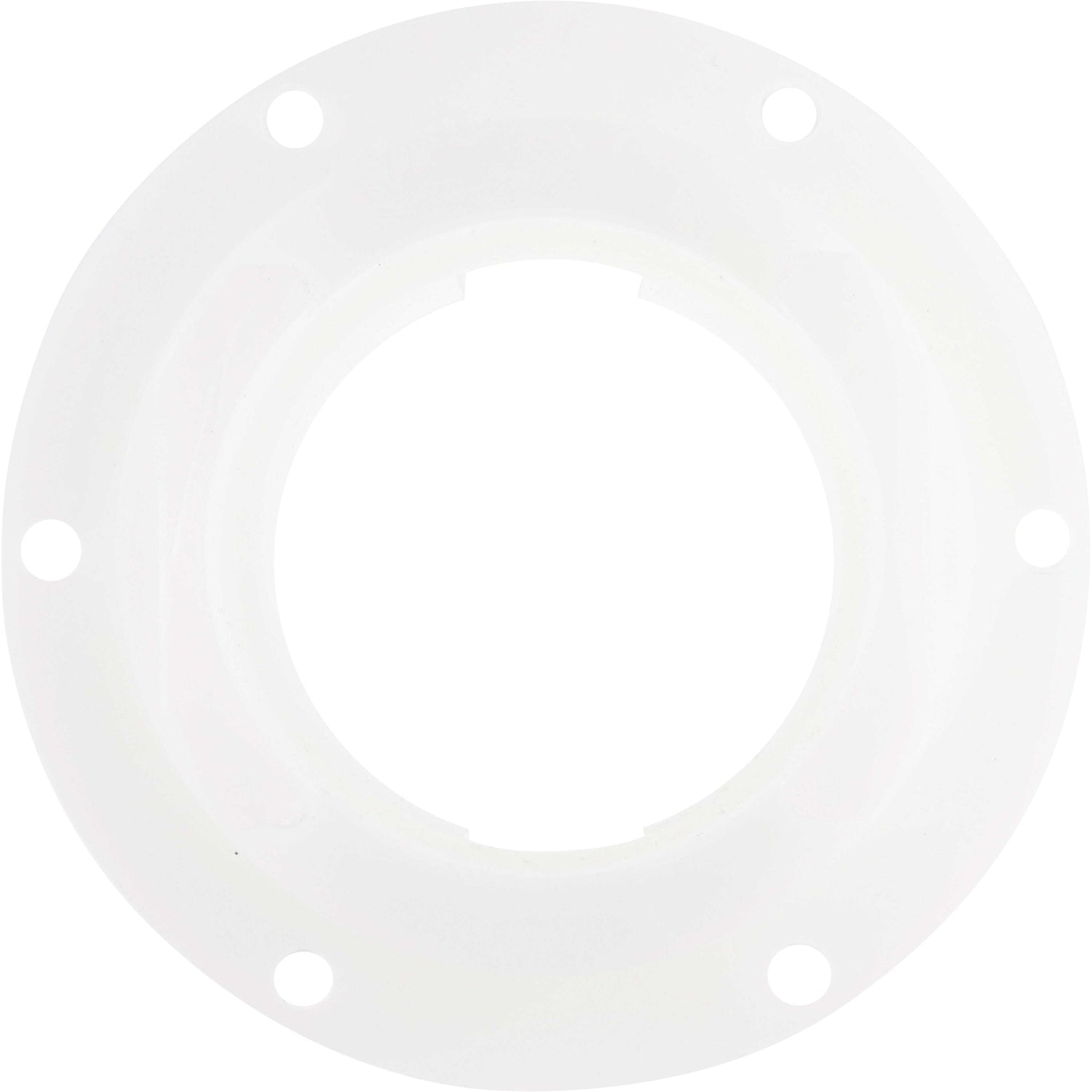 White cylindrical plastic machined part shown on white background. 