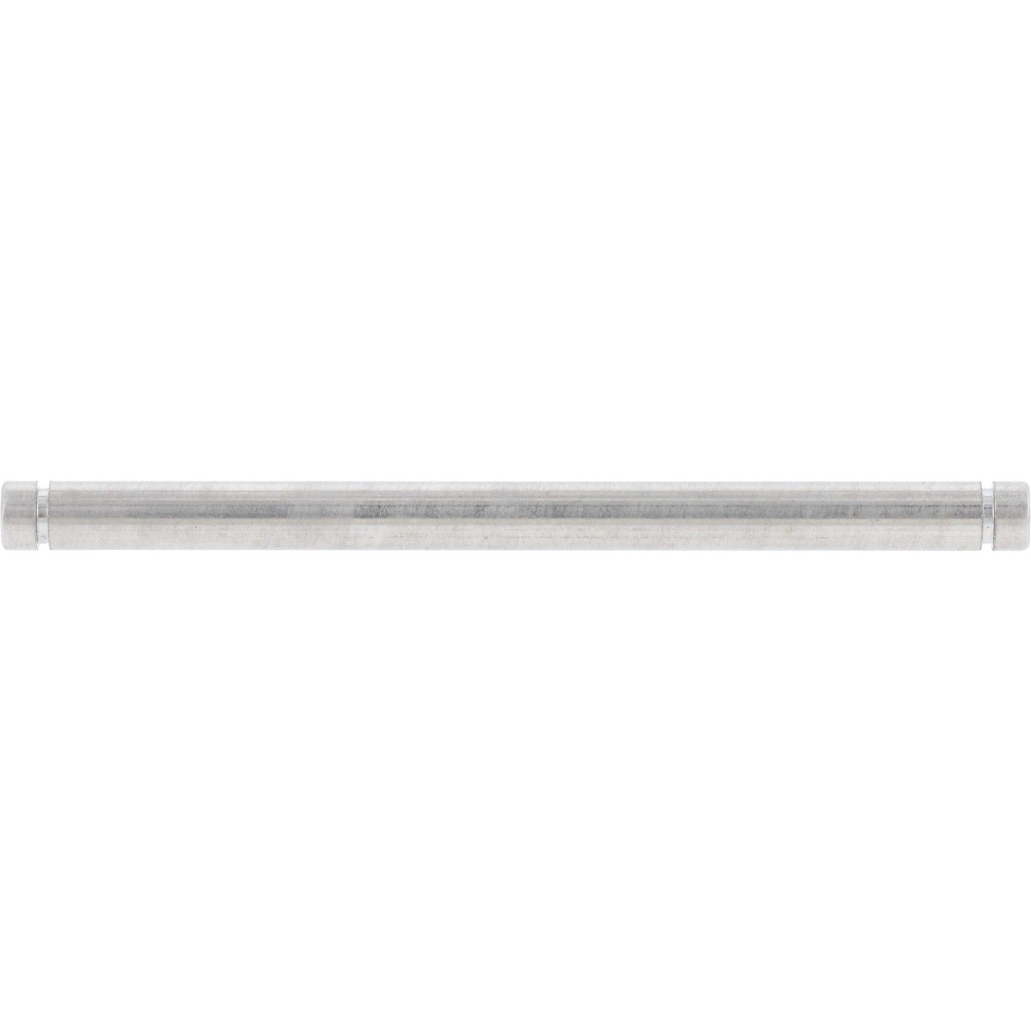 Stainless steel cylindrical dowel with a small notch cut into each end. Shown on white background. 