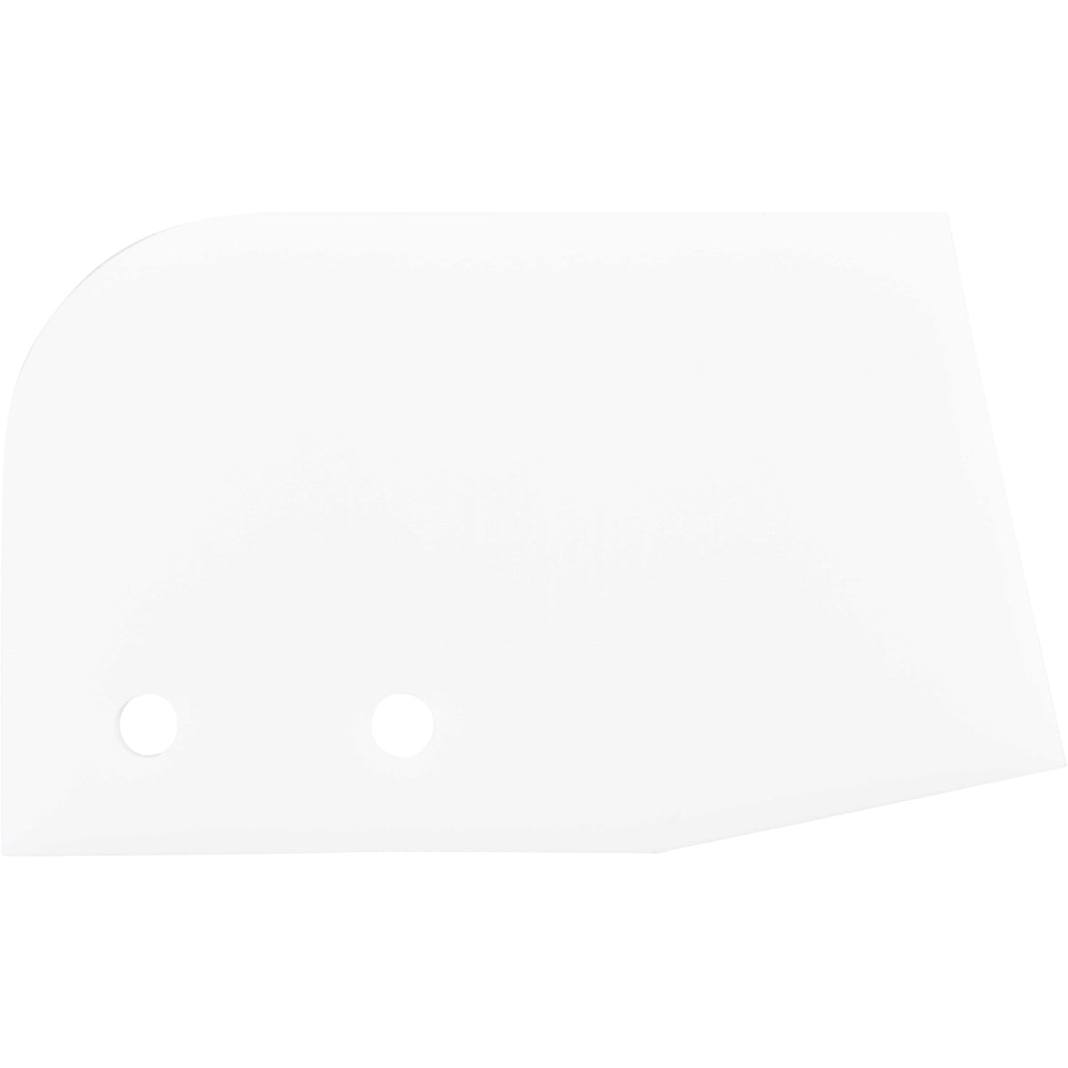 White plastic machined block with two holes used for pressed magnets. Part shown on white background.