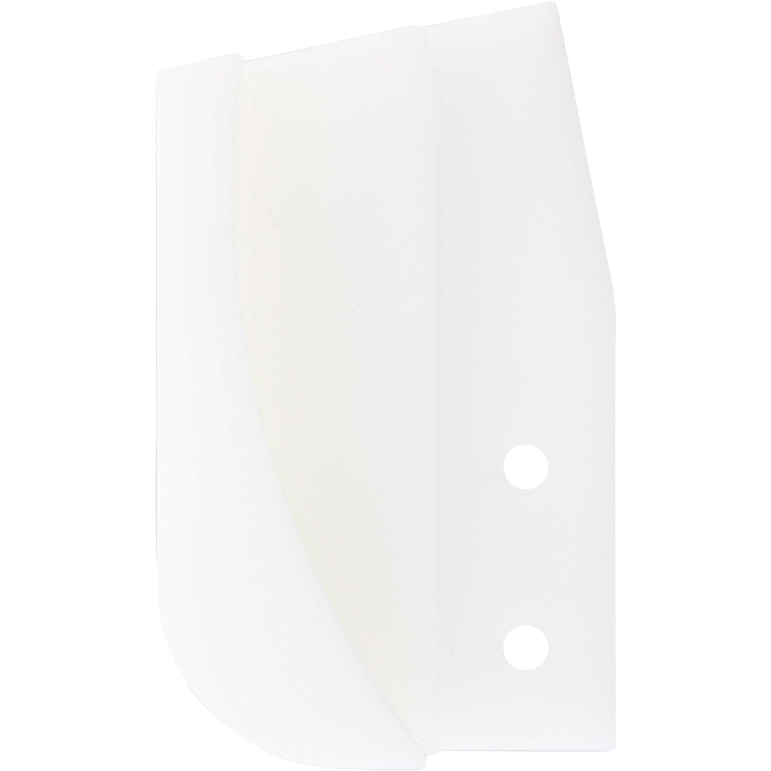 White plastic machined block with two holes used for pressed magnets. Part shown on white background.
